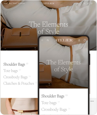 Atelier Shopify theme, optimized for creative e-commerce with fast speed